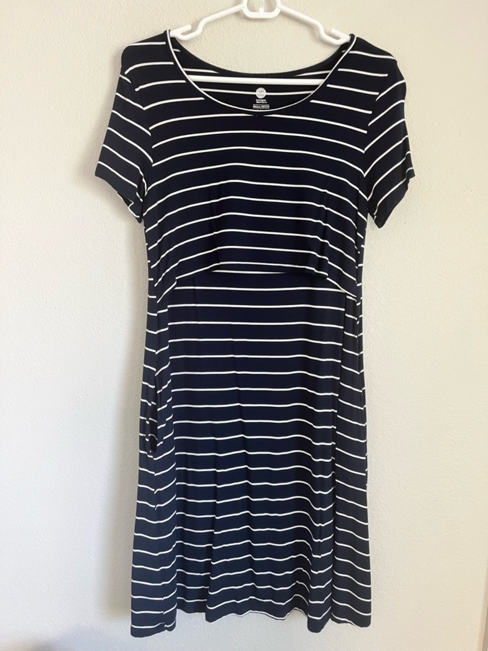 Kindred Bravely Navy and White Striped Nursing Midi Dress